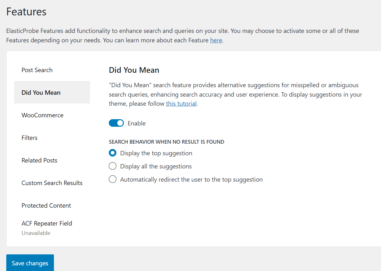 Did you mean feature settings