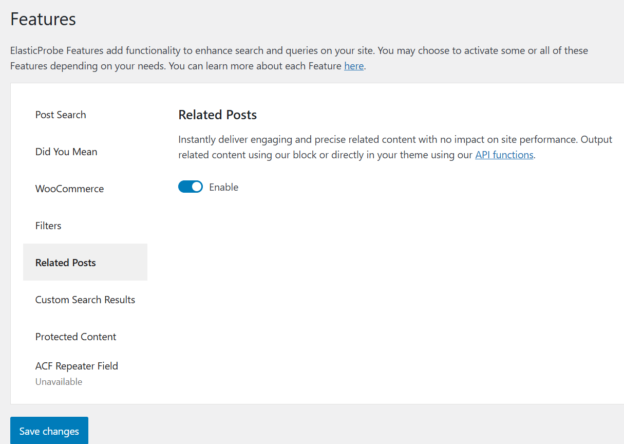 Related posts settings